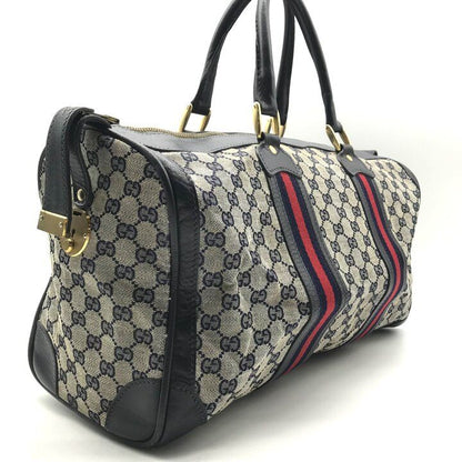 Gucci GG Canvas Leather Sherry Hand Boston Bag Navy — view 2
