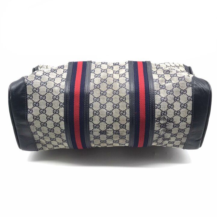 Gucci GG Canvas Leather Sherry Hand Boston Bag Navy — view 4