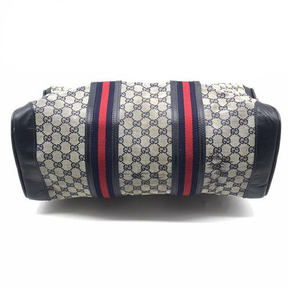 Gucci GG Canvas Leather Sherry Hand Boston Bag Navy — view 4