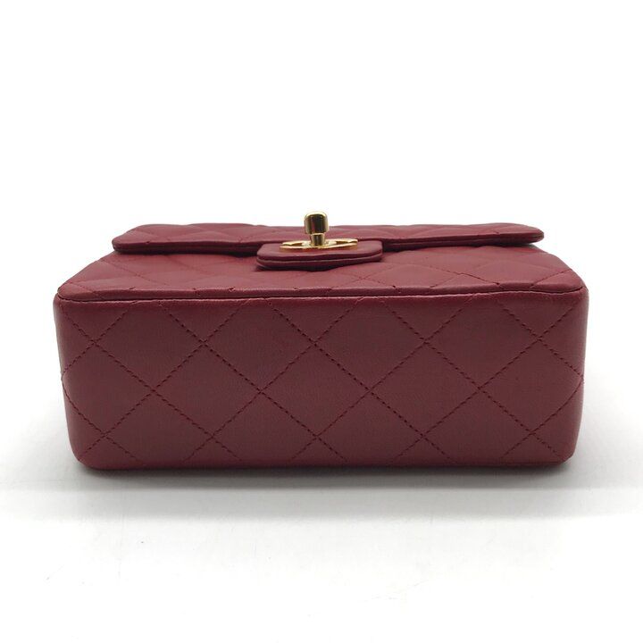 Chanel CC Logo Mini Quilted Chain Shoulder Bag Lambskin Red Turnlock — view 4