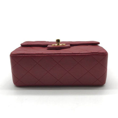Chanel CC Logo Mini Quilted Chain Shoulder Bag Lambskin Red Turnlock — view 4