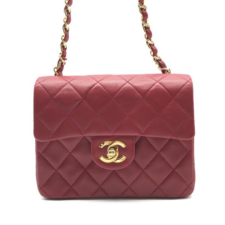 Chanel CC Logo Mini Quilted Chain Shoulder Bag Lambskin Red Turnlock — view 2