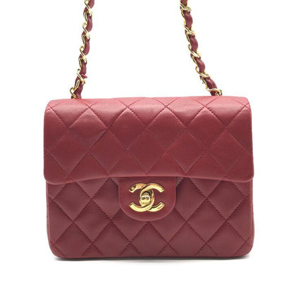 Chanel CC Logo Mini Quilted Chain Shoulder Bag Lambskin Red Turnlock — view 2