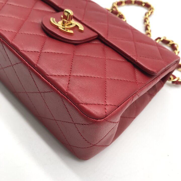 Chanel CC Logo Mini Quilted Chain Shoulder Bag Lambskin Red Turnlock — view 5