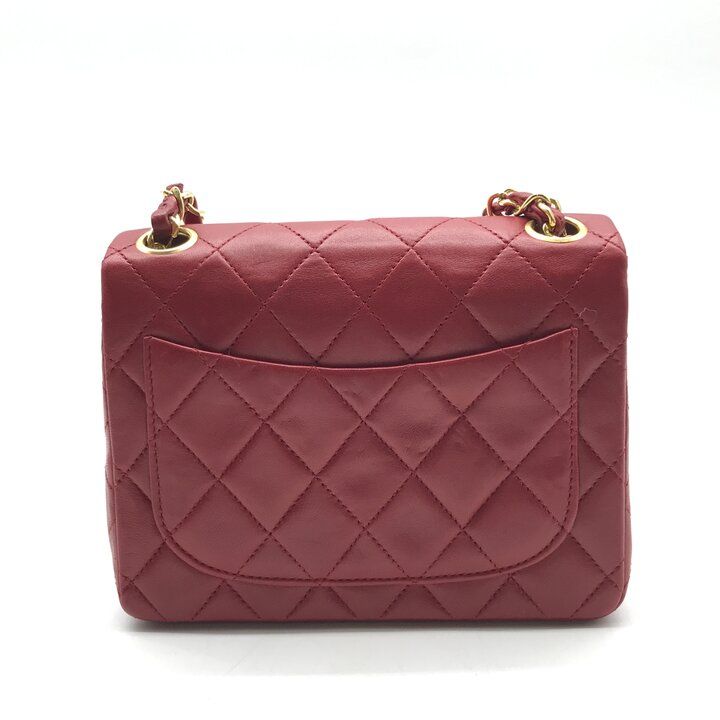 Chanel CC Logo Mini Quilted Chain Shoulder Bag Lambskin Red Turnlock — view 3