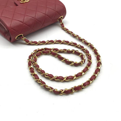 Chanel CC Logo Mini Quilted Chain Shoulder Bag Lambskin Red Turnlock — view 7