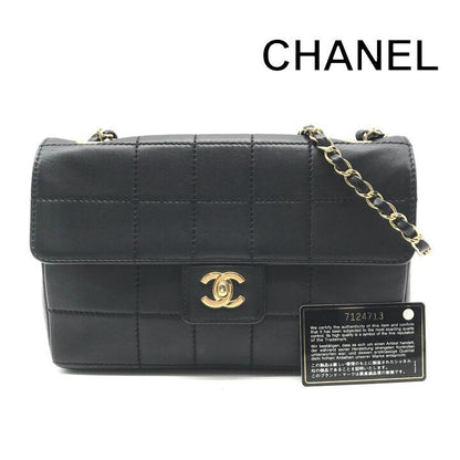 Chanel CC Logo Choco Bar Turnlock Leather Chain Shoulder Bag Black