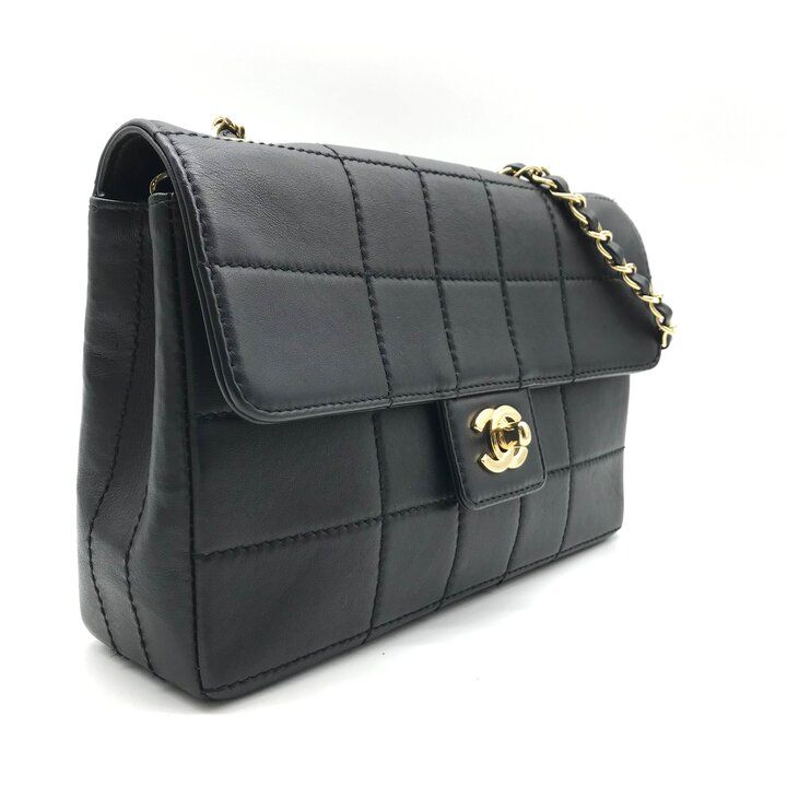 Chanel CC Logo Choco Bar Turnlock Leather Chain Shoulder Bag Black — view 2