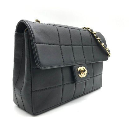 Chanel CC Logo Choco Bar Turnlock Leather Chain Shoulder Bag Black — view 2