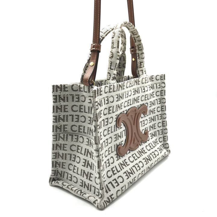 Celine Triomphe Logo Small Cabas Thais Textile 2-Way Bag Brown — view 2