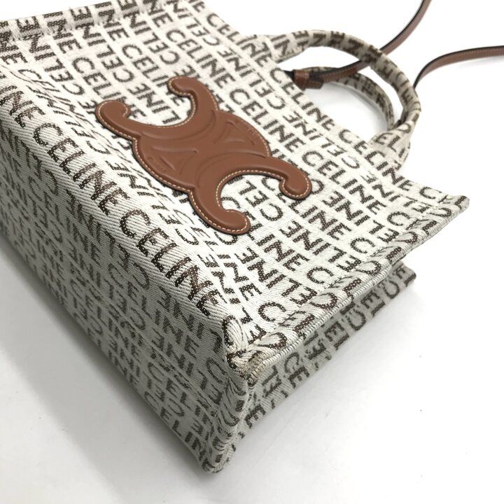 Celine Triomphe Logo Small Cabas Thais Textile 2-Way Bag Brown — view 5