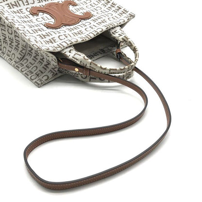 Celine Triomphe Logo Small Cabas Thais Textile 2-Way Bag Brown — view 7