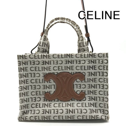 Celine Triomphe Logo Small Cabas Thais Textile 2-Way Bag Brown