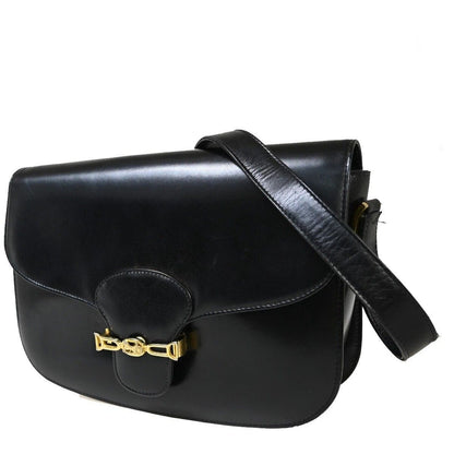 Celine Carriage Shoulder Bag Black Gold Leather