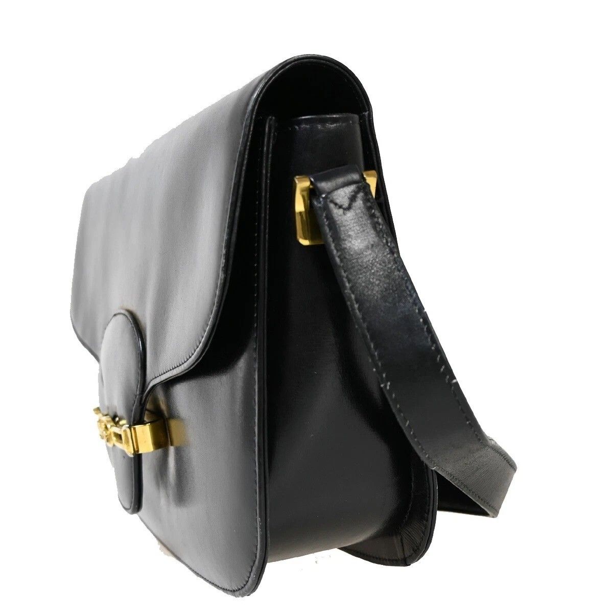 Celine Carriage Shoulder Bag Black Gold Leather — view 4
