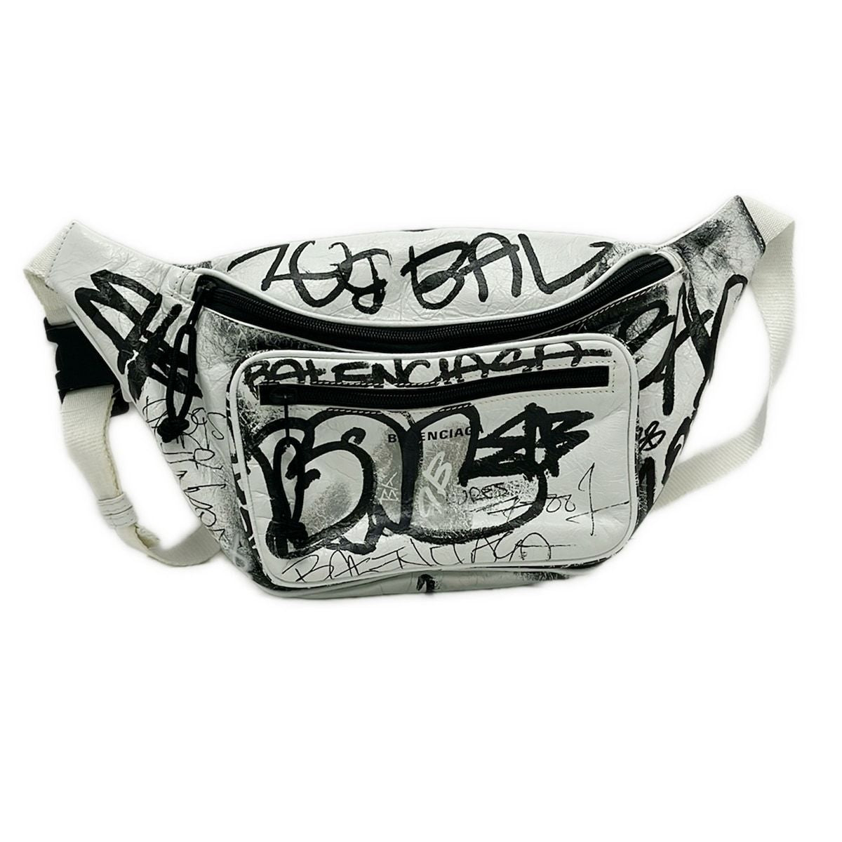 Balenciaga Waist Pouch Explorer Belt Pack White Black Leather
