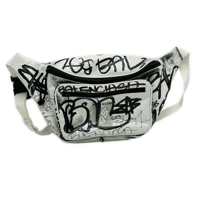 Balenciaga Waist Pouch Explorer Belt Pack White Black Leather