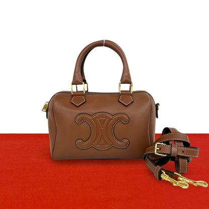 Celine Cuir Triomphe Leather 2-Way Mini Boston Bag Brown