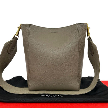 Celine Sangle Bucket Small Leather Shoulder Bag Cross Beige
