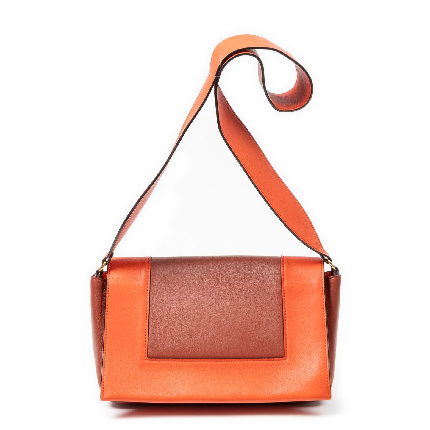 Celine Medium Frame Cross Belt Bag Orange Burgundy Calfskin Leather — view 5