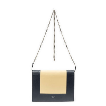 Celine Frame Evening Chain Clutch Navy Beige Calfskin Leather