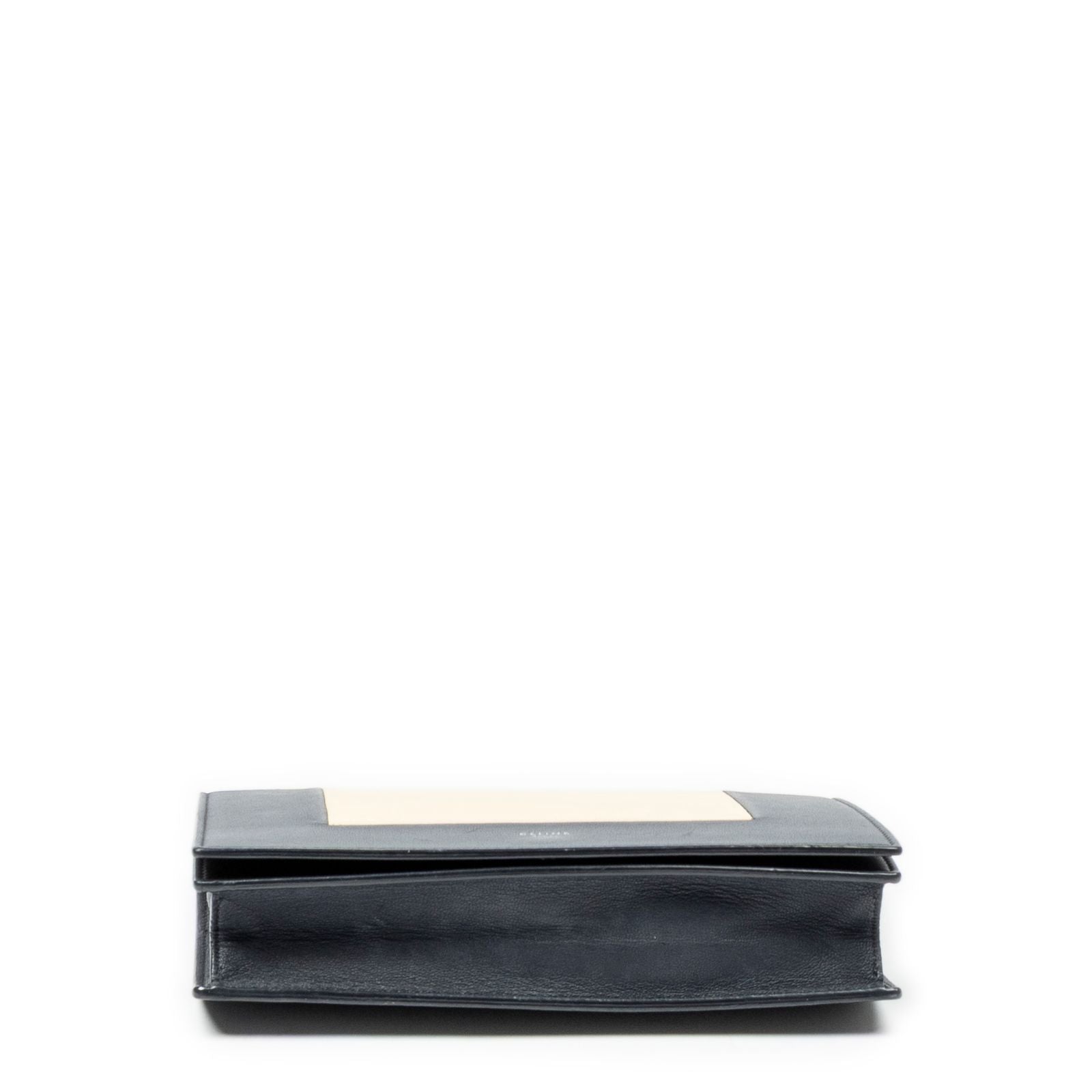 Celine Frame Evening Chain Clutch Navy Beige Calfskin Leather — view 6