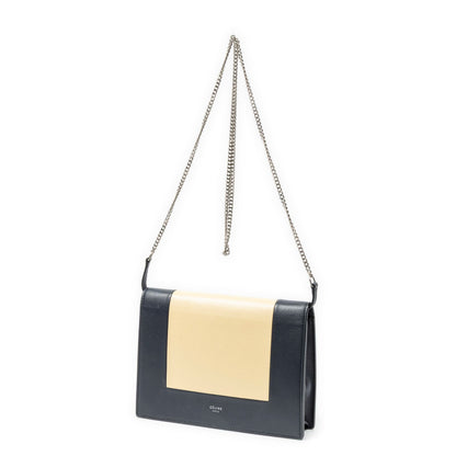 Celine Frame Evening Chain Clutch Navy Beige Calfskin Leather — view 2