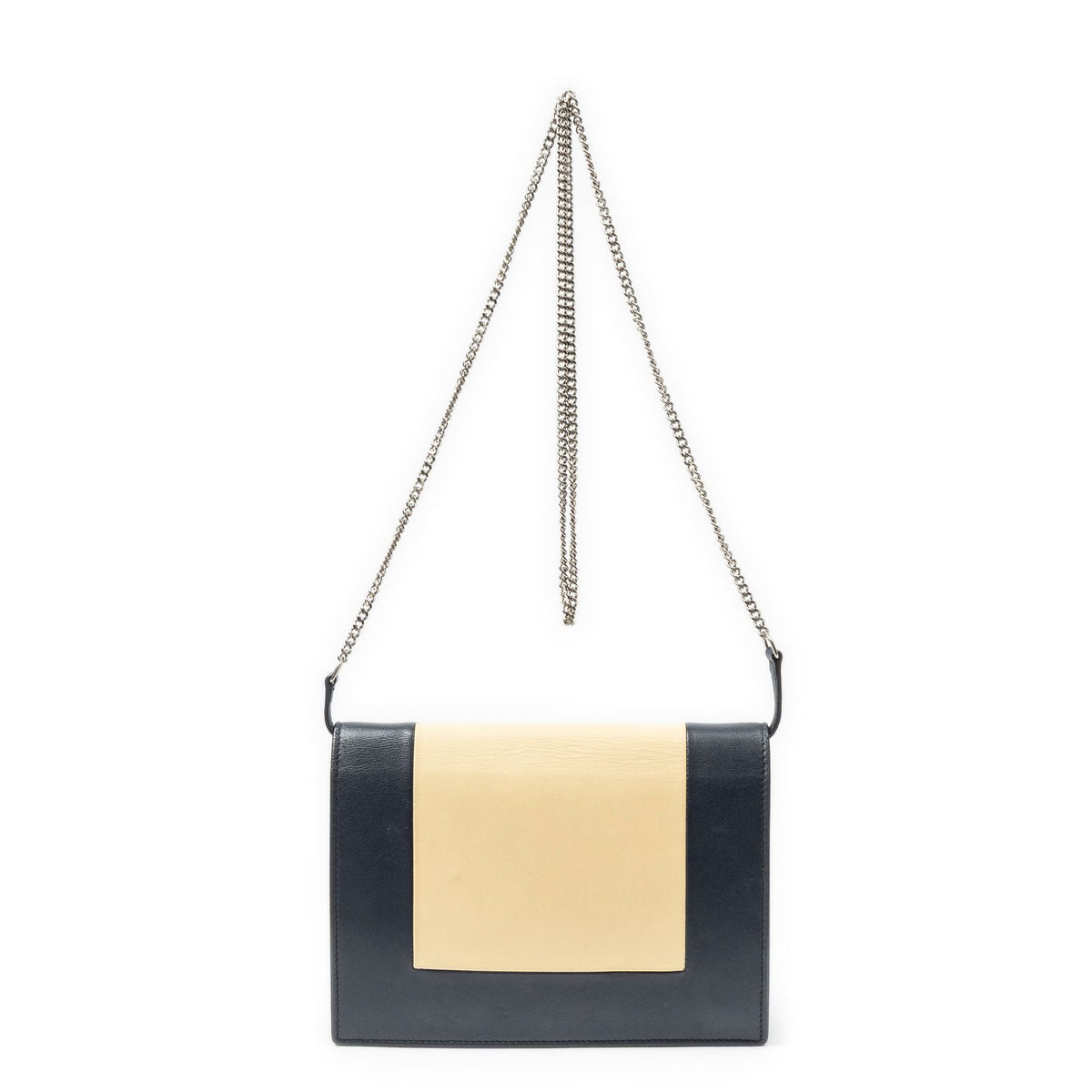 Celine Frame Evening Chain Clutch Navy Beige Calfskin Leather — view 5