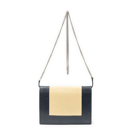 Celine Frame Evening Chain Clutch Navy Beige Calfskin Leather — view 5