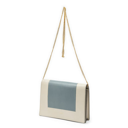 Celine Frame Evening Chain Clutch Beige Gray Calfskin Leather — view 2