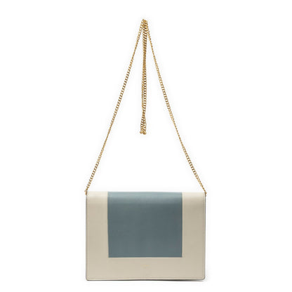 Celine Frame Evening Chain Clutch Beige Gray Calfskin Leather