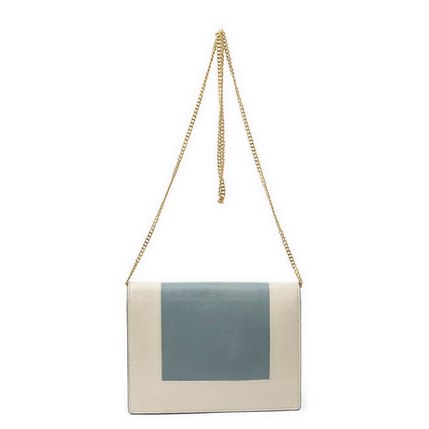 Celine Frame Evening Chain Clutch Beige Gray Calfskin Leather — view 5