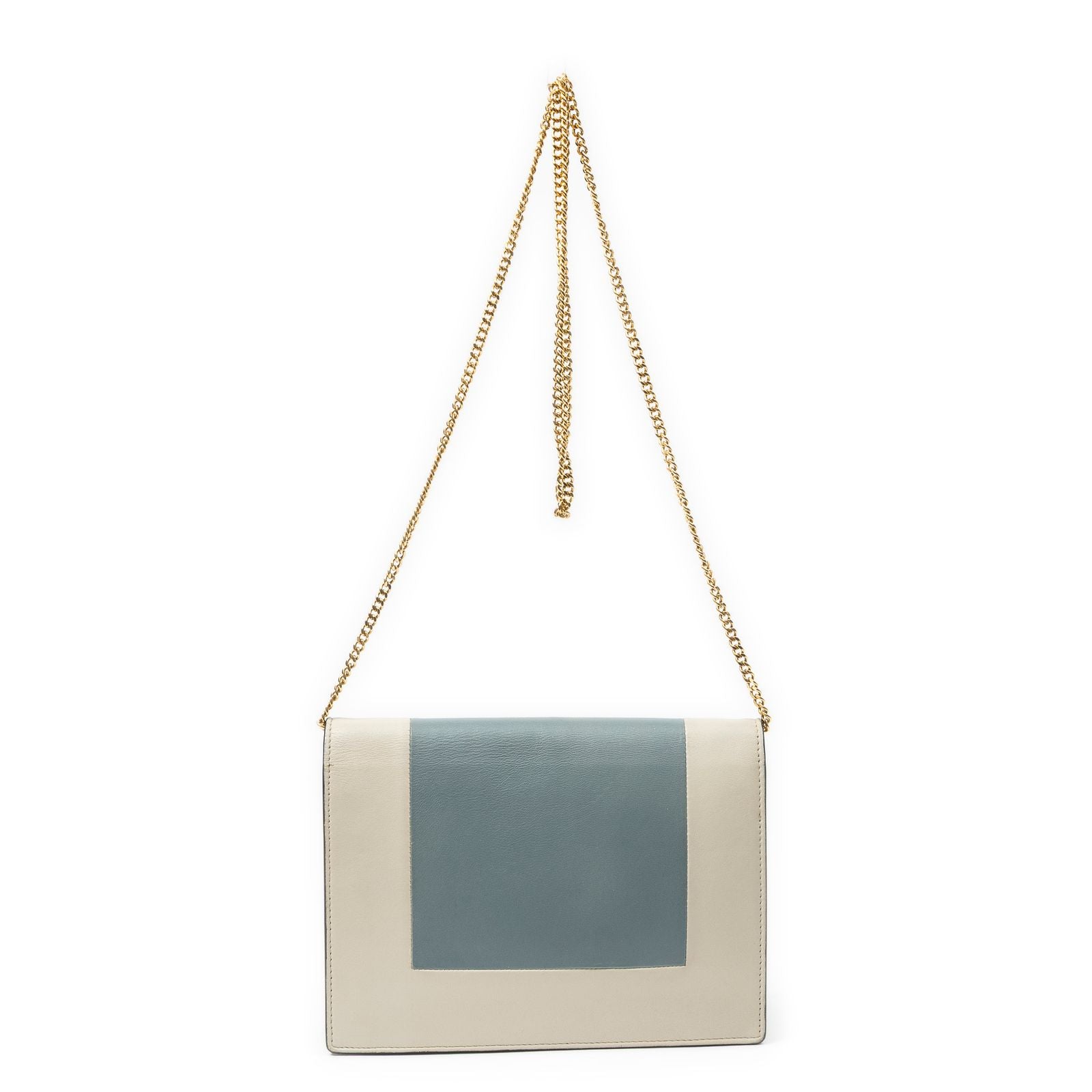 Celine Frame Evening Chain Clutch Beige Gray Calfskin Leather — view 5