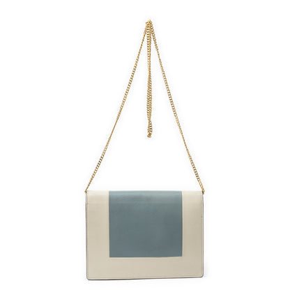 Celine Frame Evening Chain Clutch Beige Gray Calfskin Leather — view 5