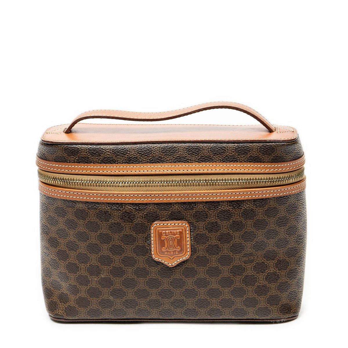 Celine Top Handle Toiletry Pouch Brown Macadam Canvas