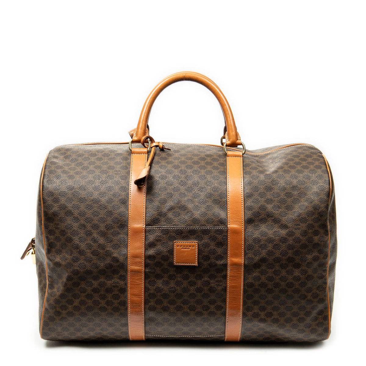Celine Medium Travel Boston Brown Macadam Canvas Handbag