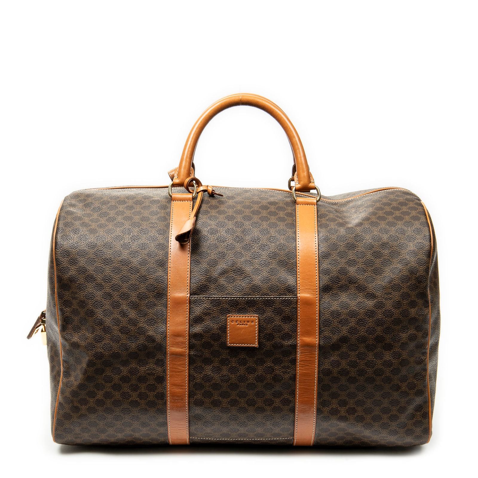 Celine Medium Travel Boston Brown Macadam Canvas Handbag