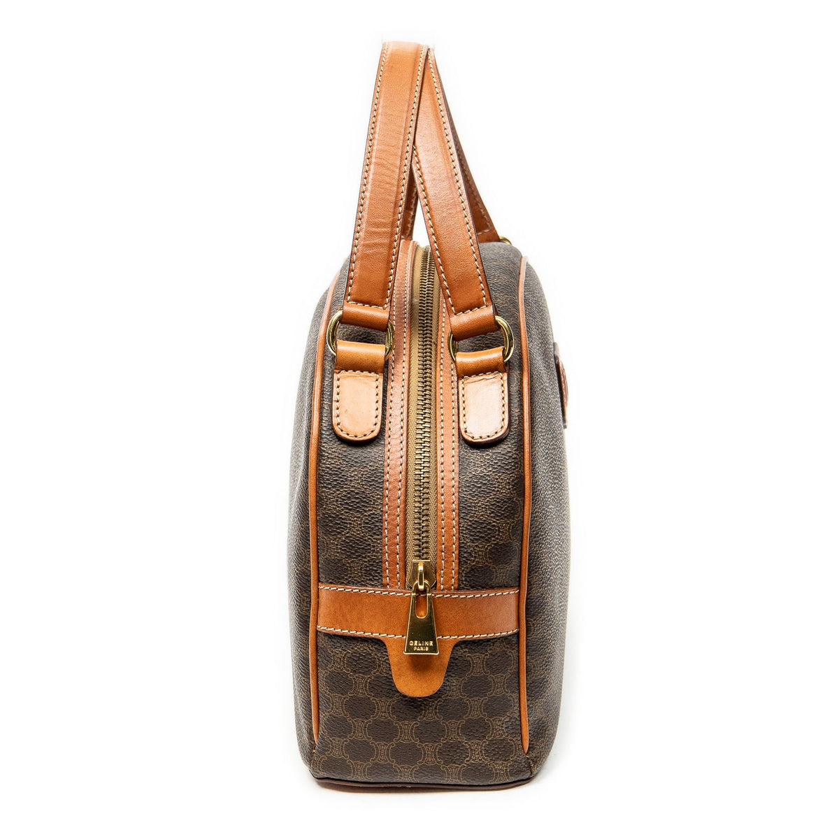 Celine Vintage Dome Top Handle Brown Macadam Canvas Handbag — view 4