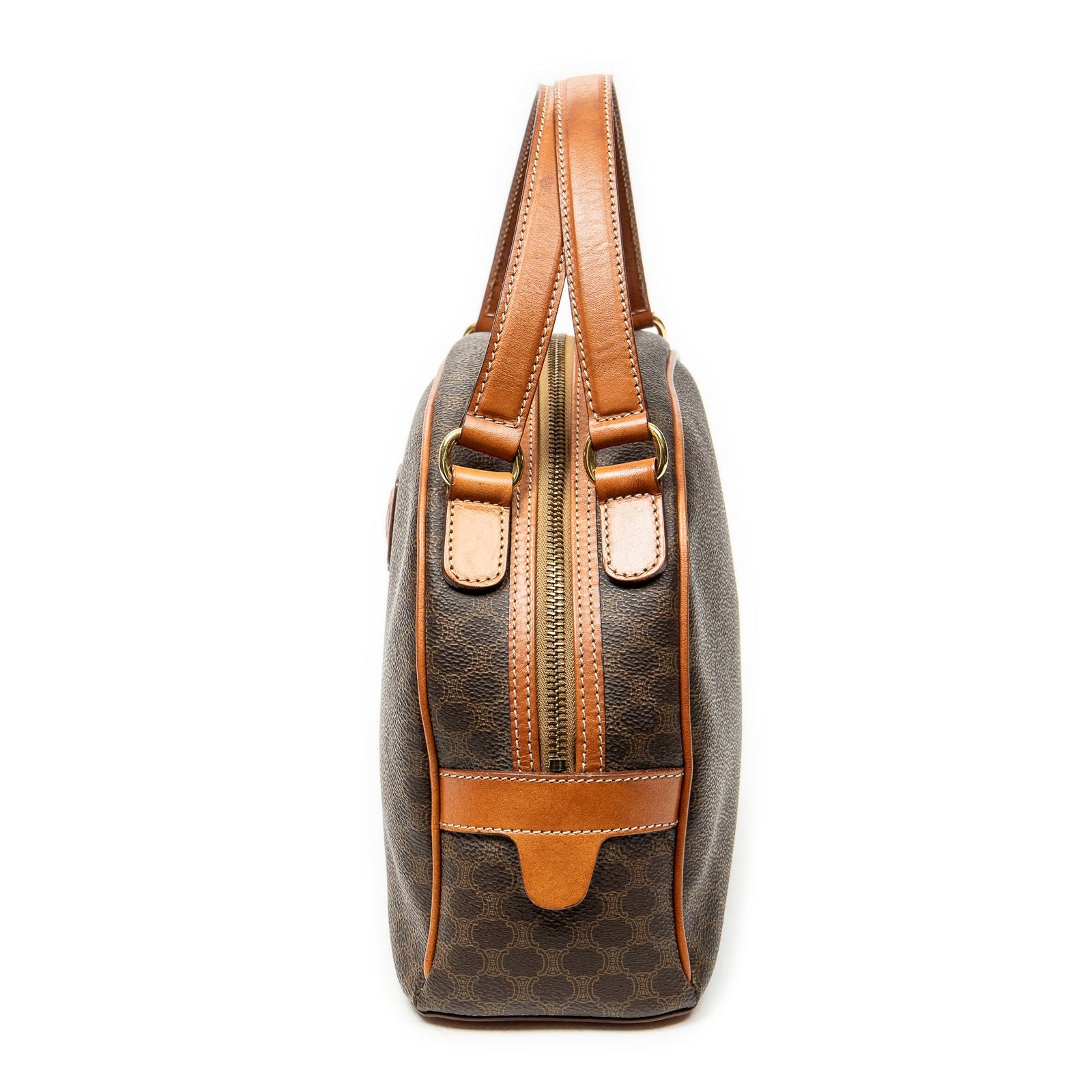 Celine Vintage Dome Top Handle Brown Macadam Canvas Handbag — view 3