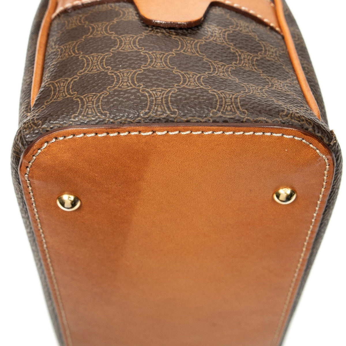 Celine Vintage Dome Top Handle Brown Macadam Canvas Handbag — view 8