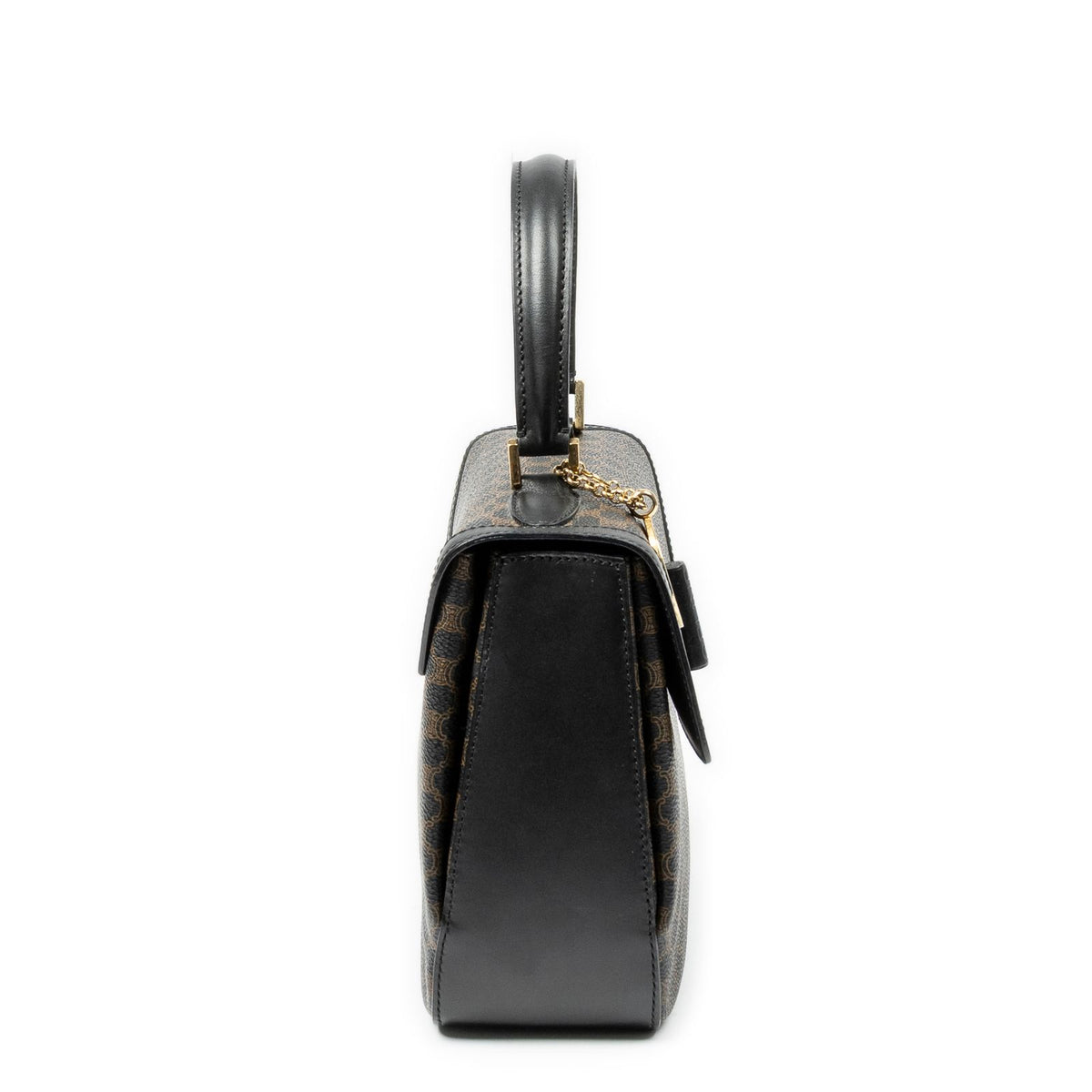 Celine Vintage Turnlock Charm Top Handle Bag Brown Black Macadam Canvas — view 4