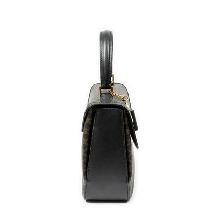 Celine Vintage Turnlock Charm Top Handle Bag Brown Black Macadam Canvas — view 4