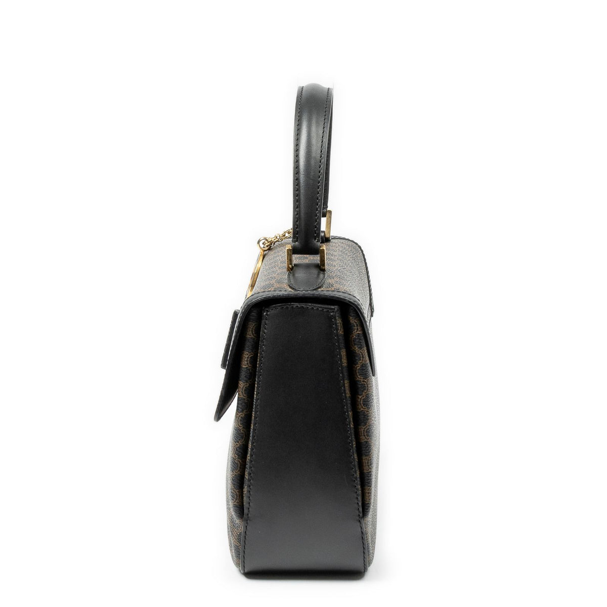 Celine Vintage Turnlock Charm Top Handle Bag Brown Black Macadam Canvas — view 3