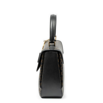 Celine Vintage Turnlock Charm Top Handle Bag Brown Black Macadam Canvas — view 3