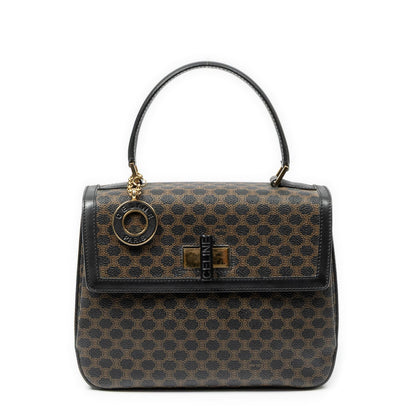 Celine Vintage Turnlock Charm Top Handle Bag Brown Black Macadam Canvas
