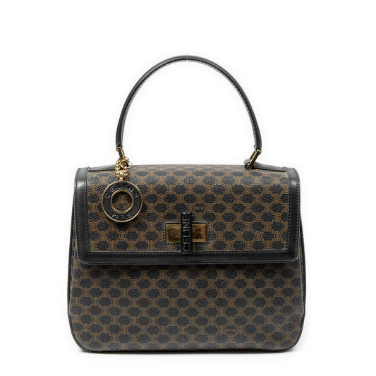 Celine Vintage Turnlock Charm Top Handle Bag Brown Black Macadam Canvas
