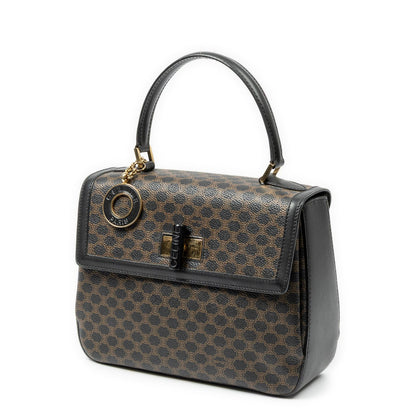 Celine Vintage Turnlock Charm Top Handle Bag Brown Black Macadam Canvas — view 2