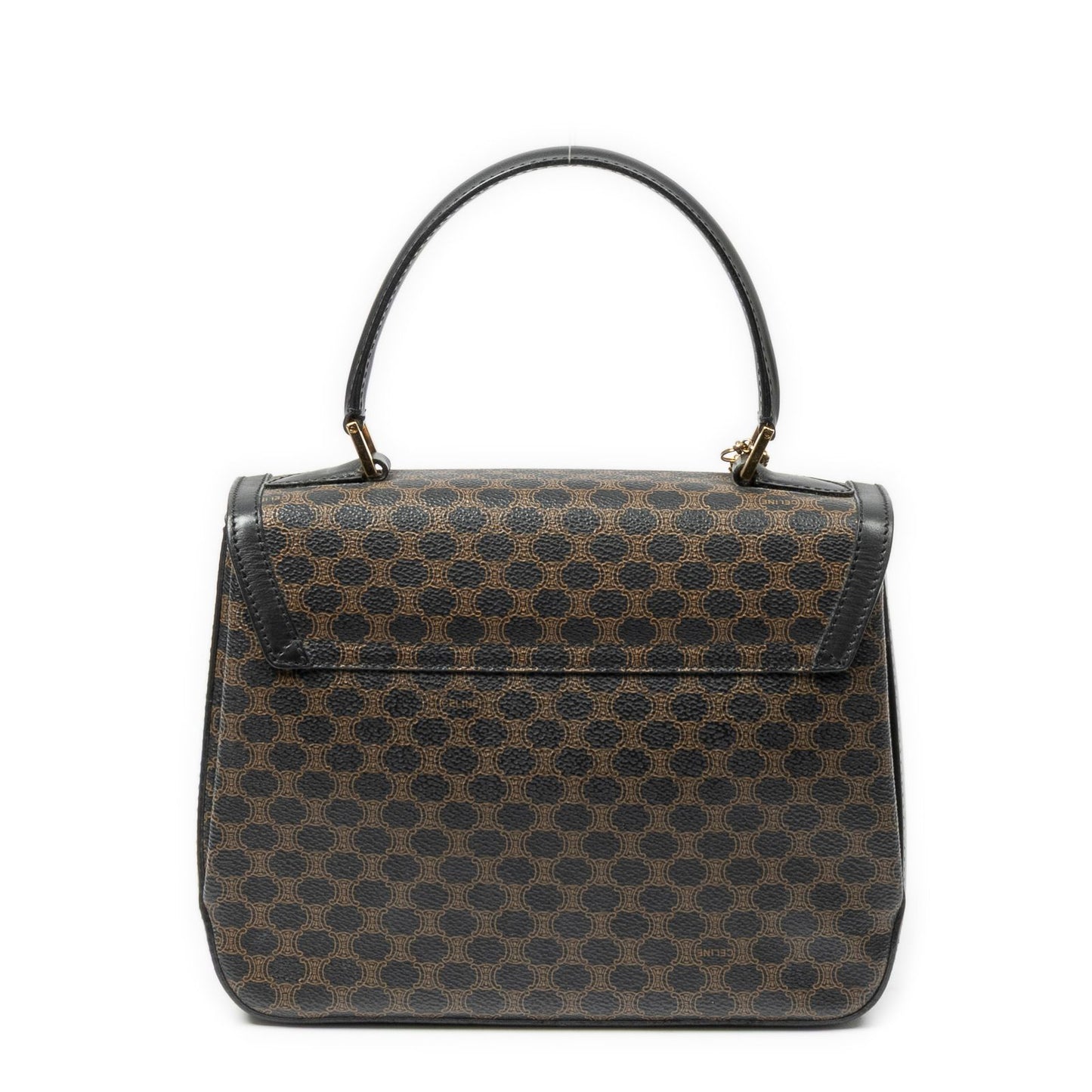 Celine Vintage Turnlock Charm Top Handle Bag Brown Black Macadam Canvas — view 5