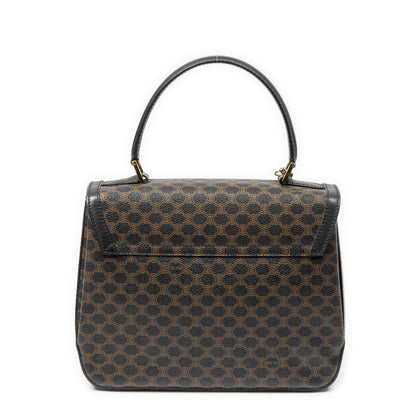 Celine Vintage Turnlock Charm Top Handle Bag Brown Black Macadam Canvas — view 5