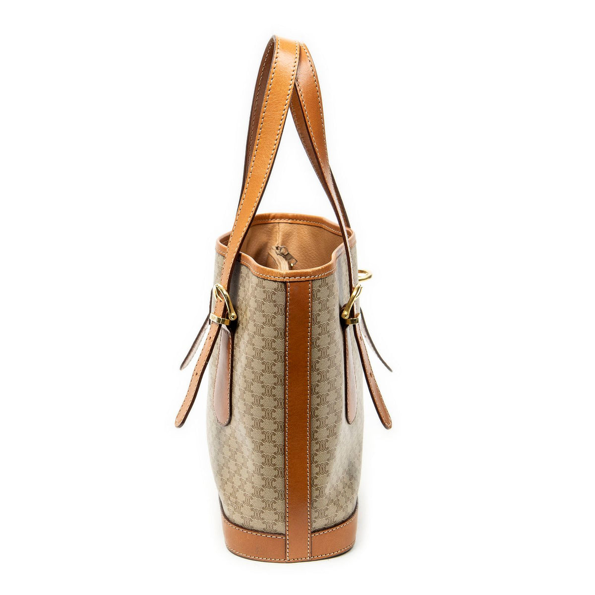 Celine Vintage Small Open Tote Beige Tan Macadam Canvas — view 3